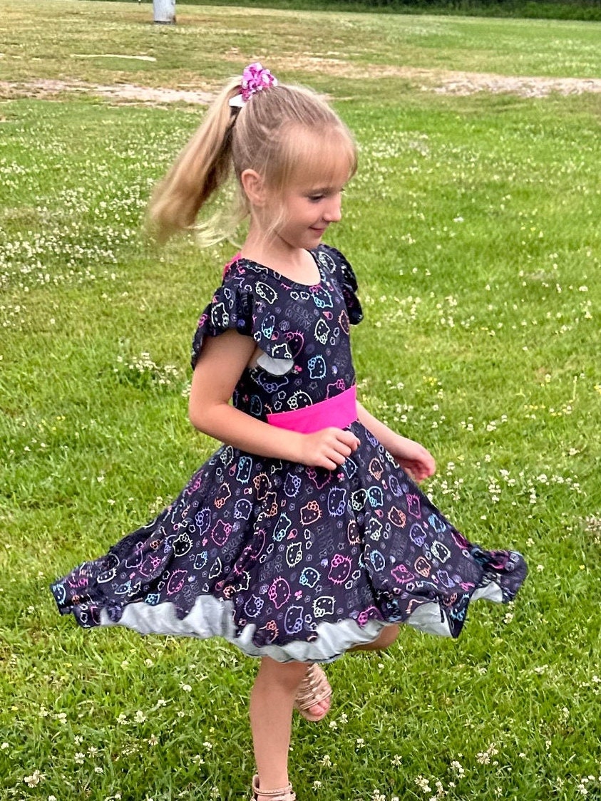 Kawaii Kitty Bow Back Twirl Dress