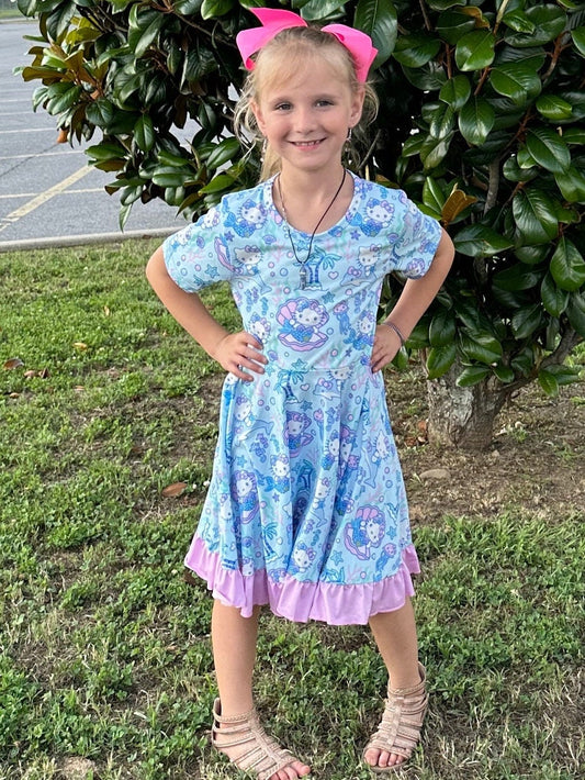 Mermaid Kawaii Cat Twirl Dress