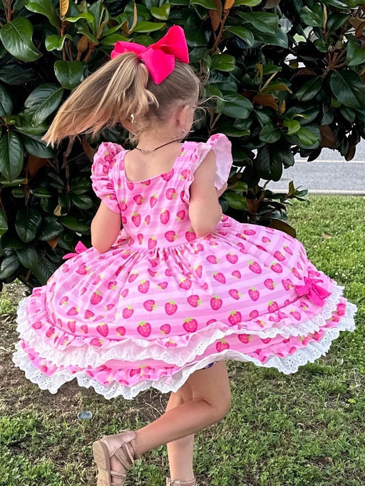 Strawberry Lace and Ruffle Twirl Dress