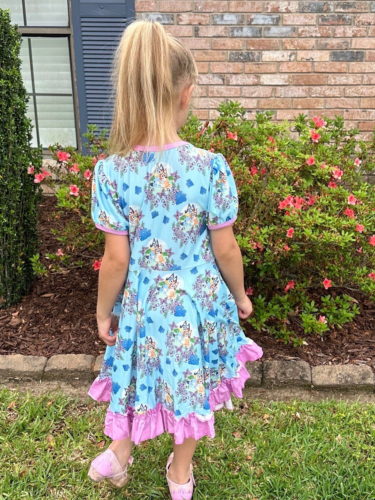 Floral Butterfly Blue Dog Twirl Dress