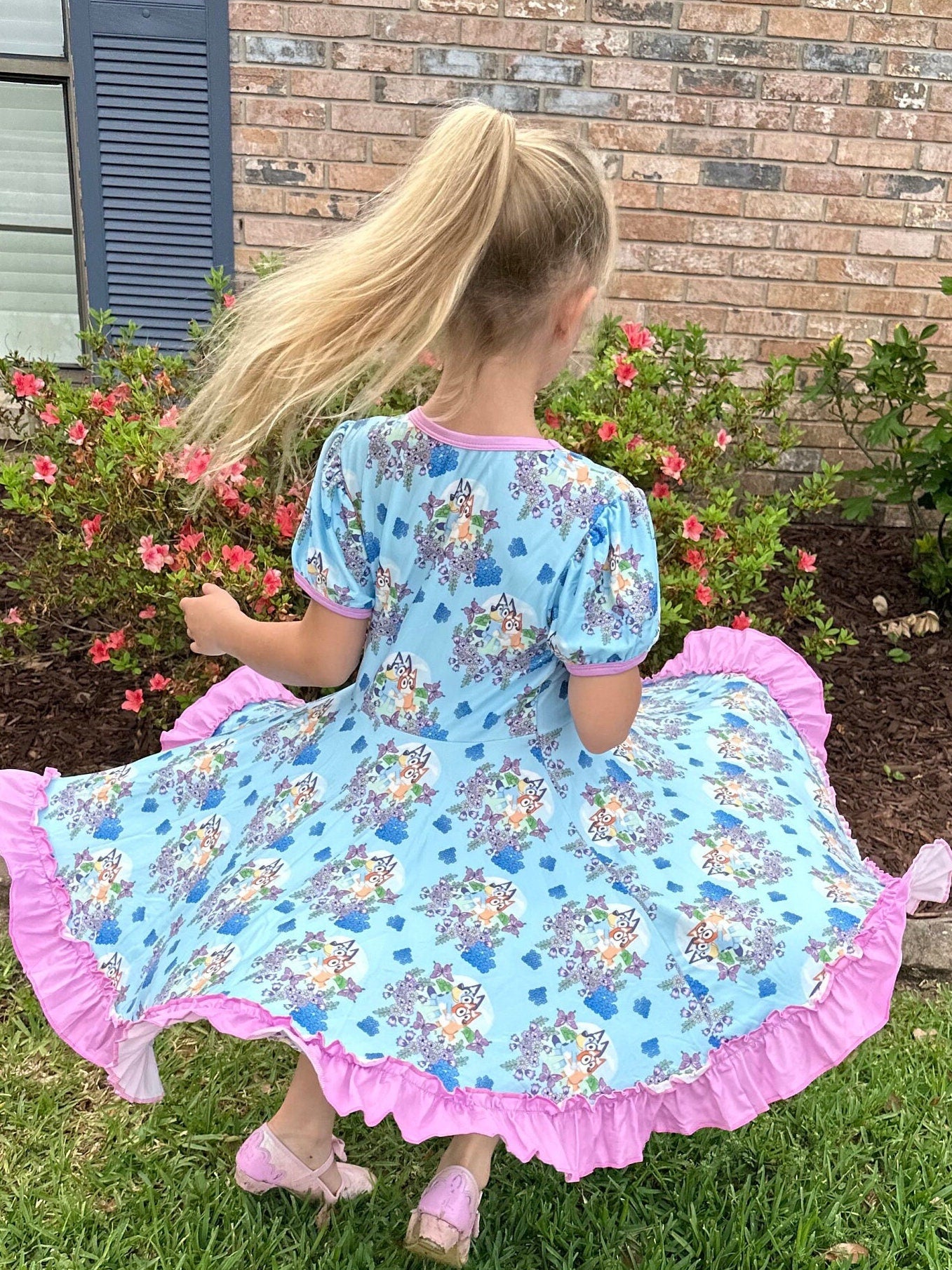 Floral Butterfly Blue Dog Twirl Dress