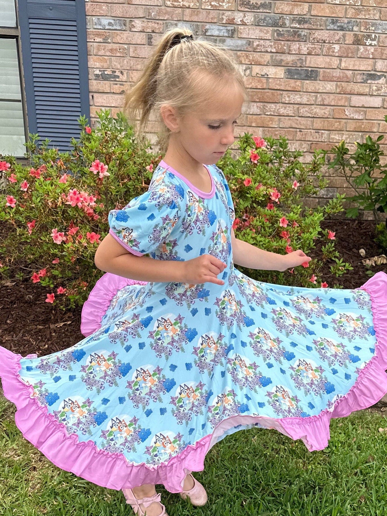 Floral Butterfly Blue Dog Twirl Dress