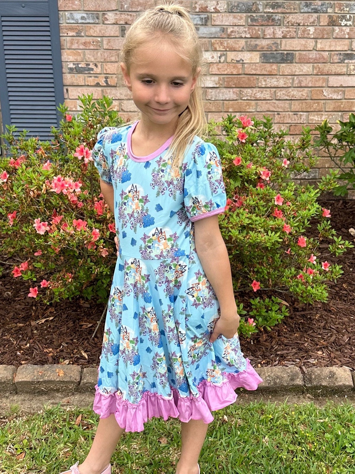 Floral Butterfly Blue Dog Twirl Dress