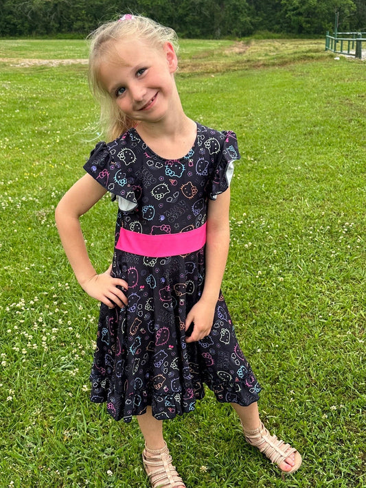 Kawaii Kitty Bow Back Twirl Dress