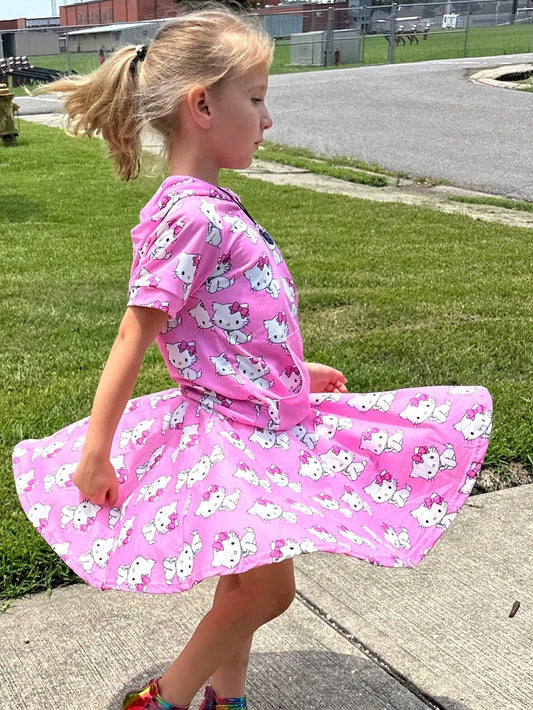 White Kawaii Kitty Twirl Skort Set