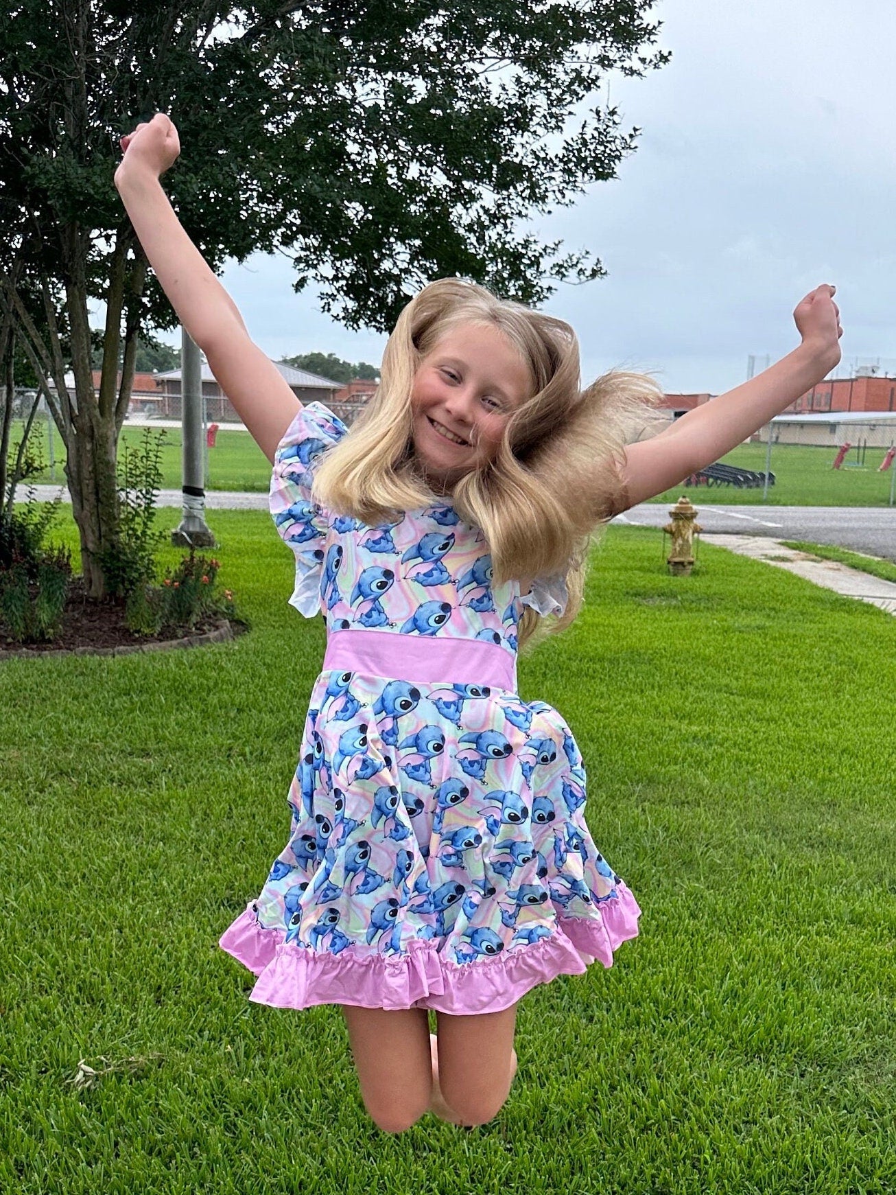 Pastel Blue Alien Bow Back Twirl Dress