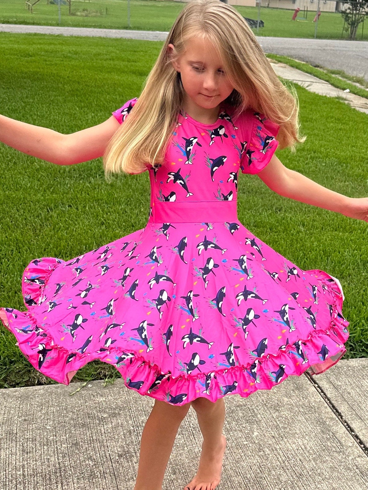 Pink Whales Bow Back Twirl Dress
