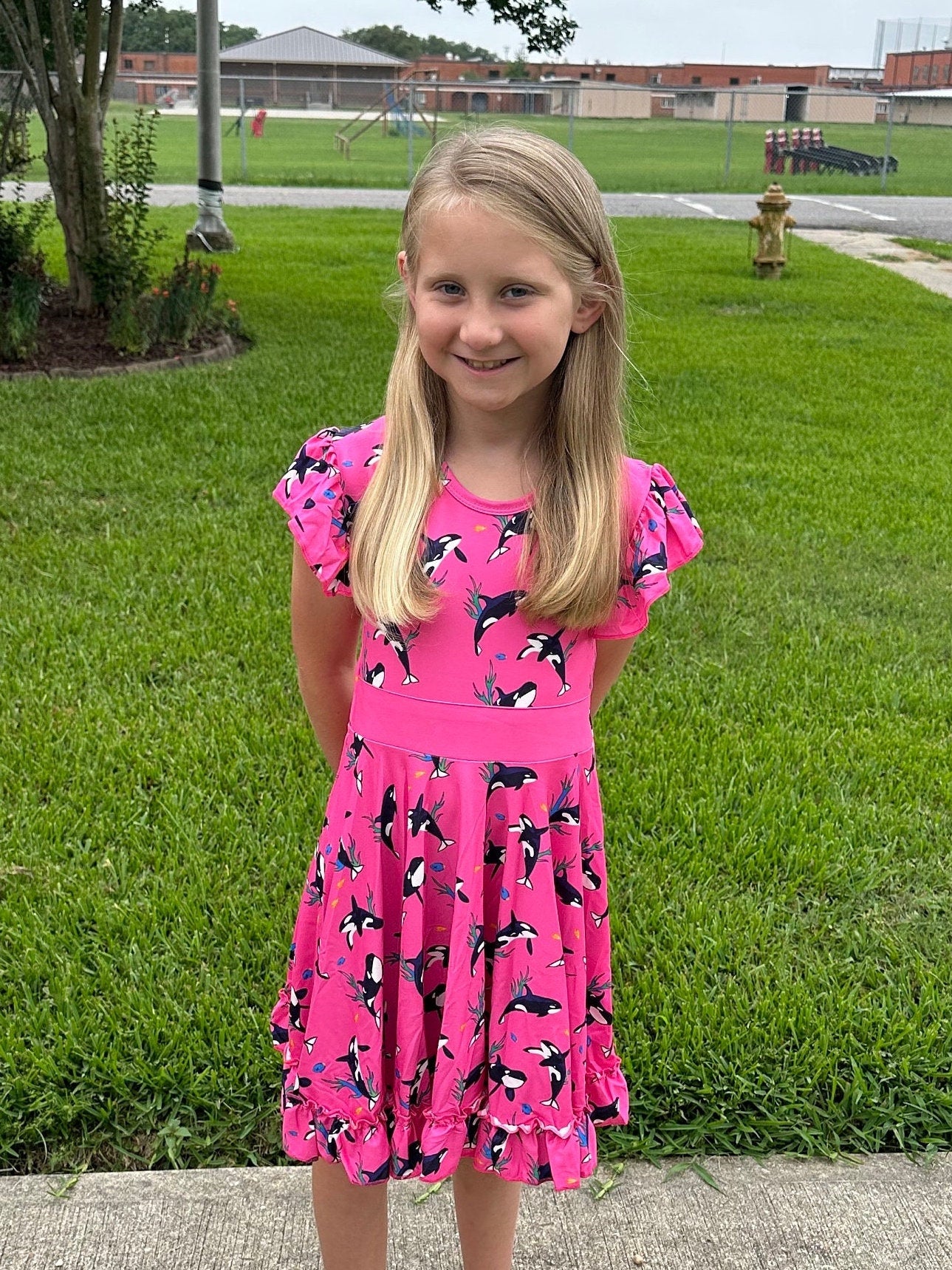 Pink Whales Bow Back Twirl Dress