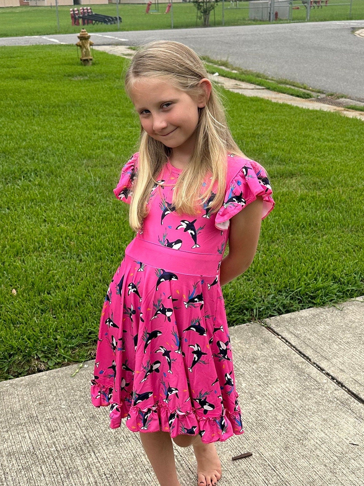 Pink Whales Bow Back Twirl Dress