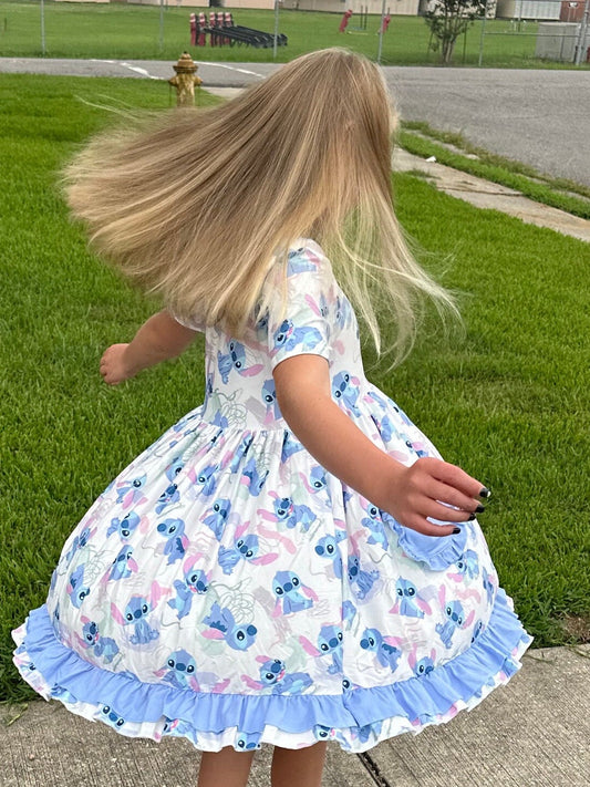 Blue Alien Pocket Twirl Dress