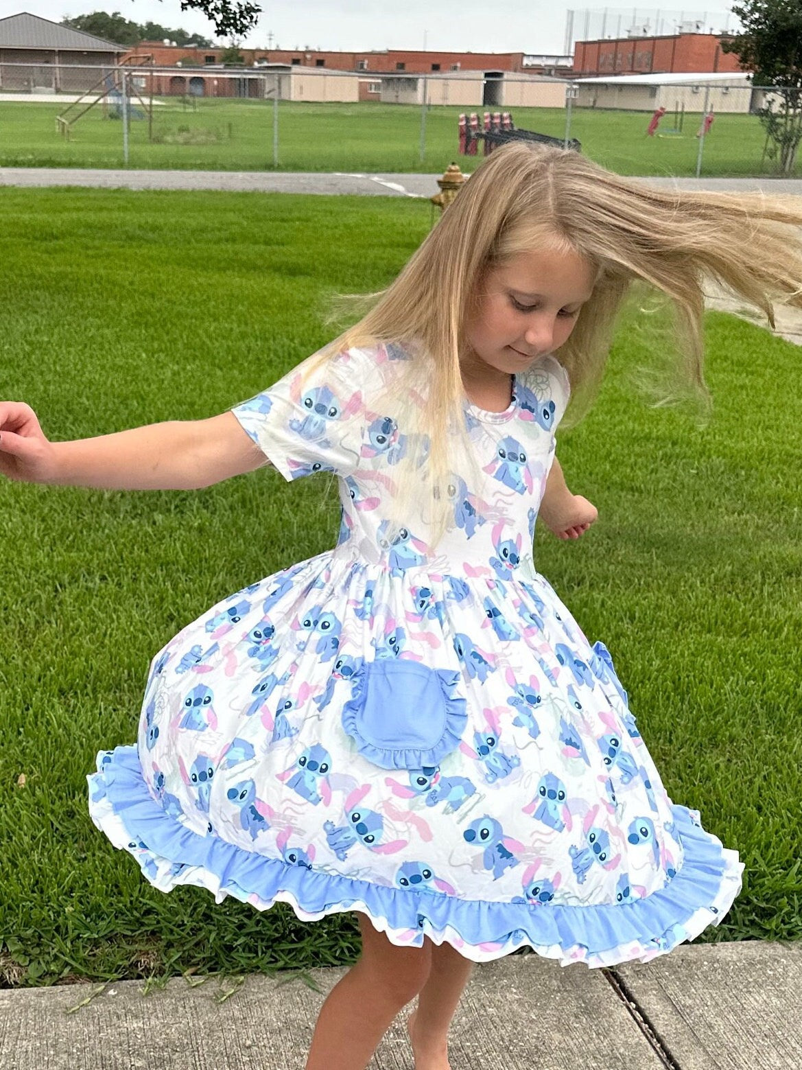 Blue Alien Pocket Twirl Dress