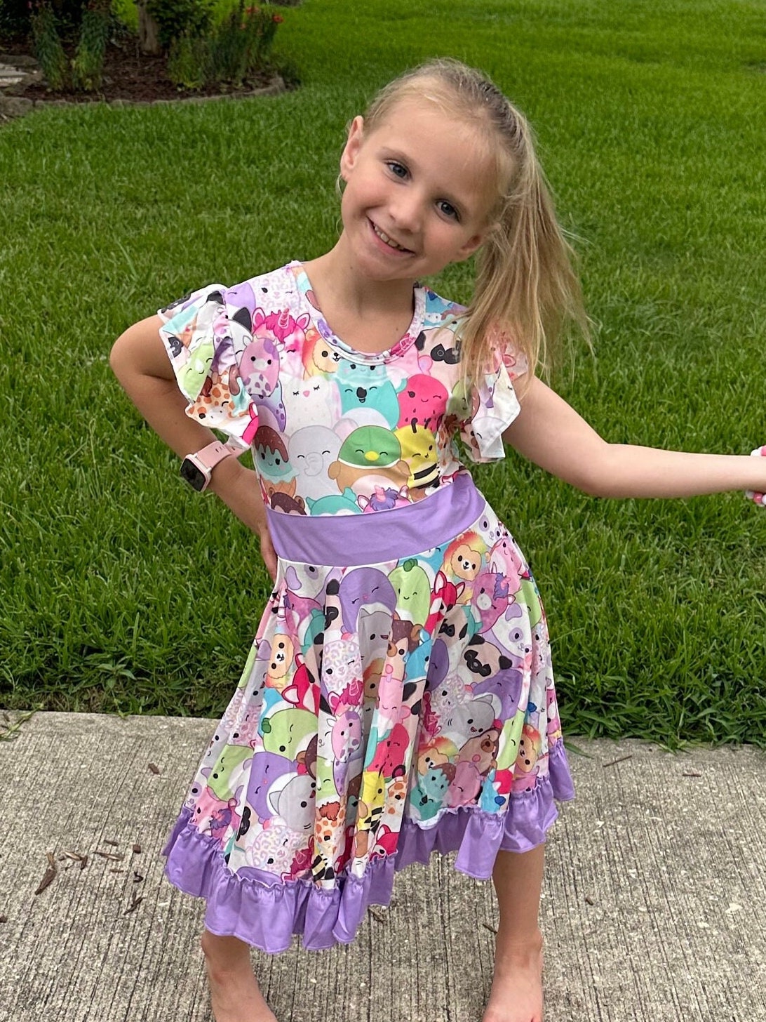 Purple Squishmallow Bow Back Twirl Dress