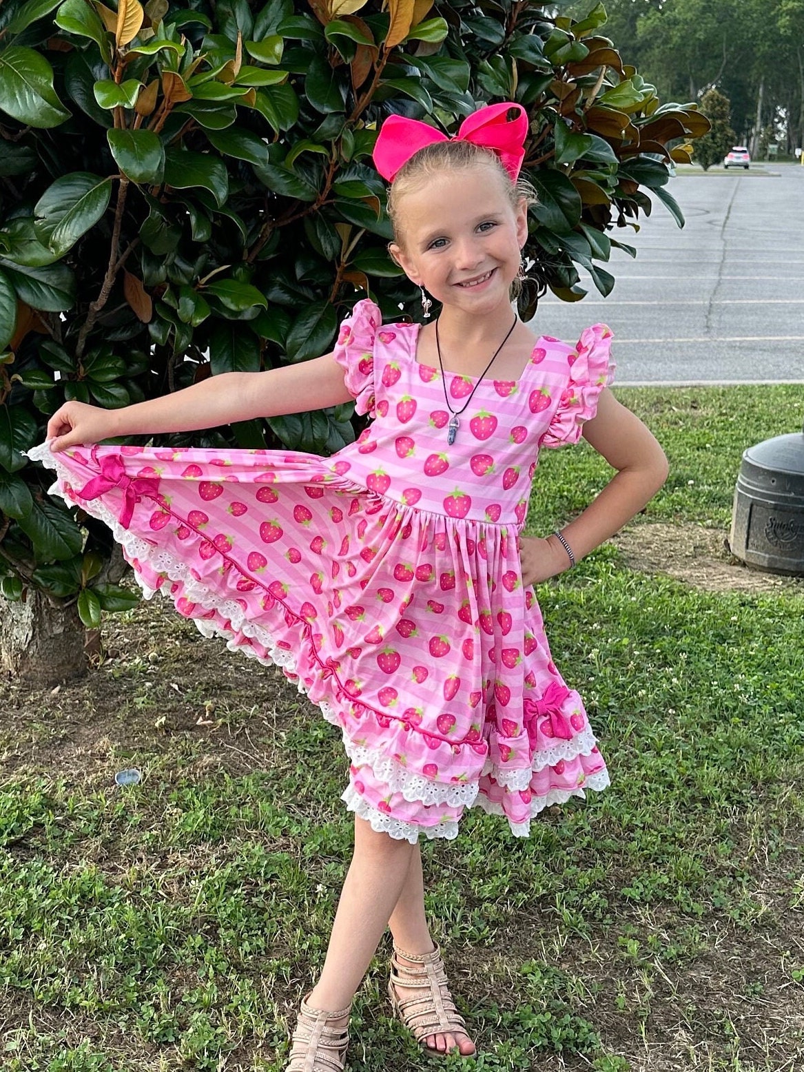 Strawberry Lace and Ruffle Twirl Dress