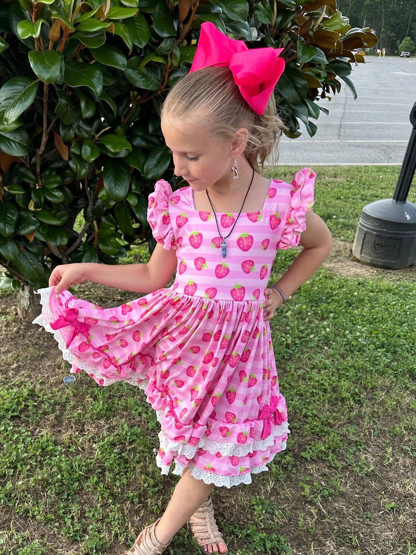 Strawberry Lace and Ruffle Twirl Dress