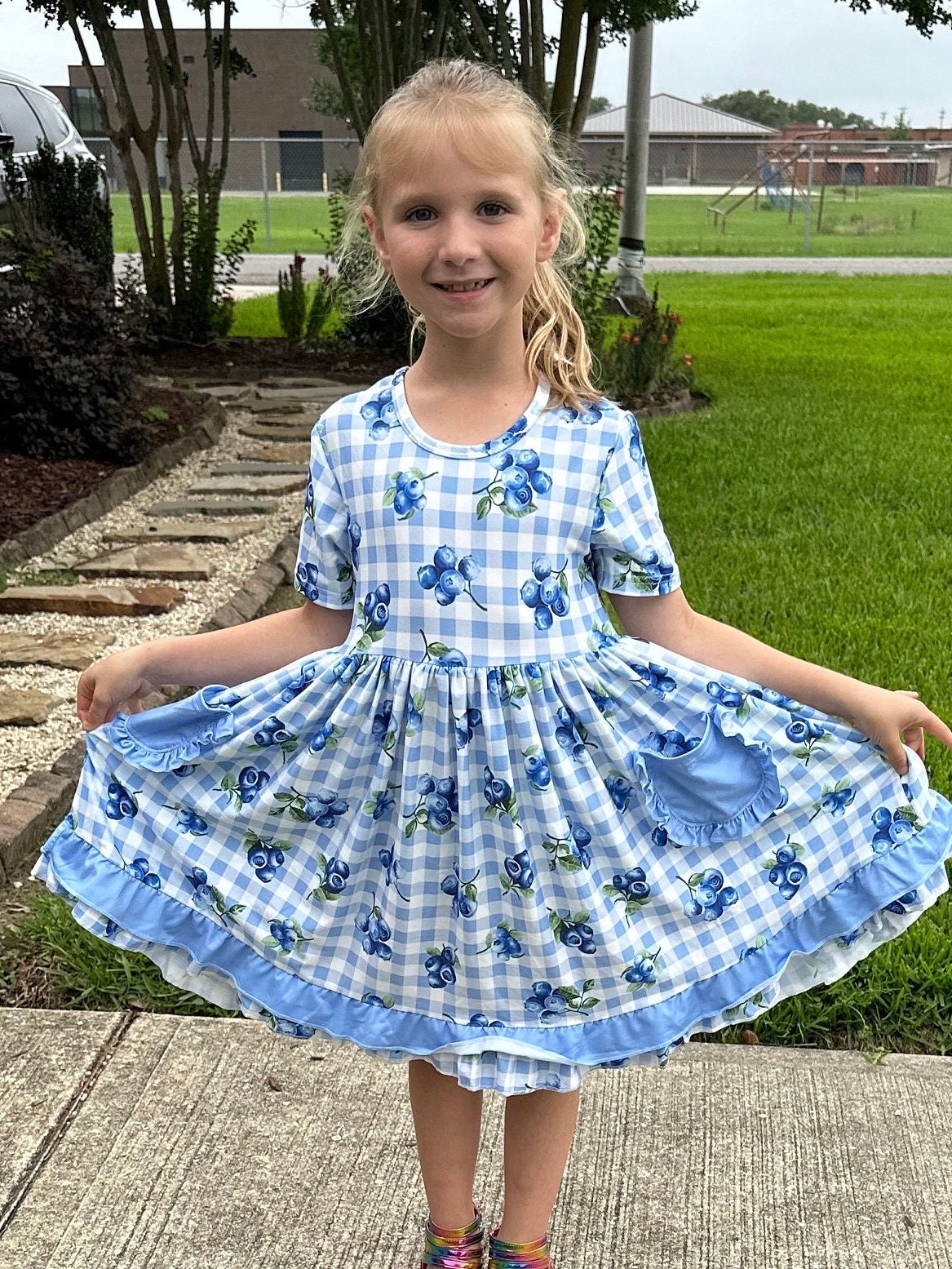 Blueberry pocket twirl dress