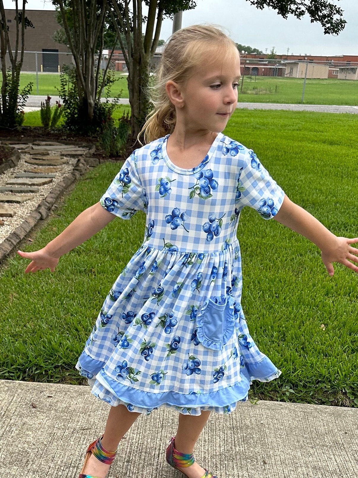 Blueberry pocket twirl dress