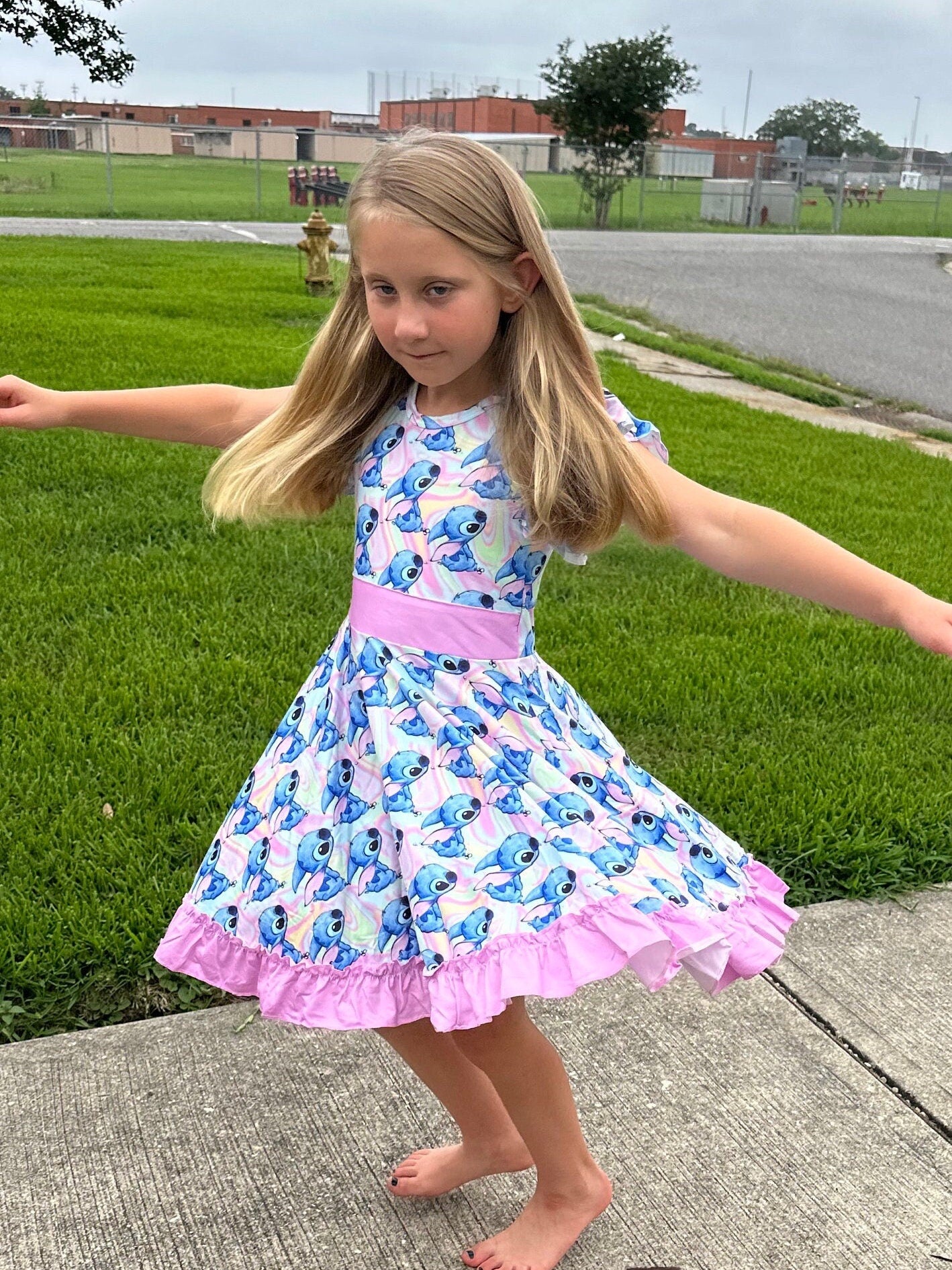 Pastel Blue Alien Bow Back Twirl Dress