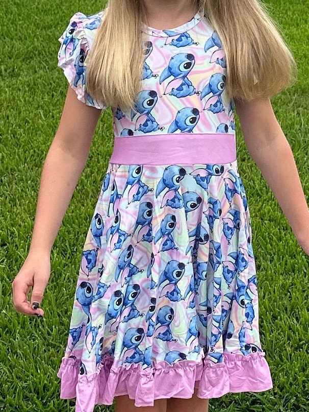 Pastel Blue Alien Bow Back Twirl Dress