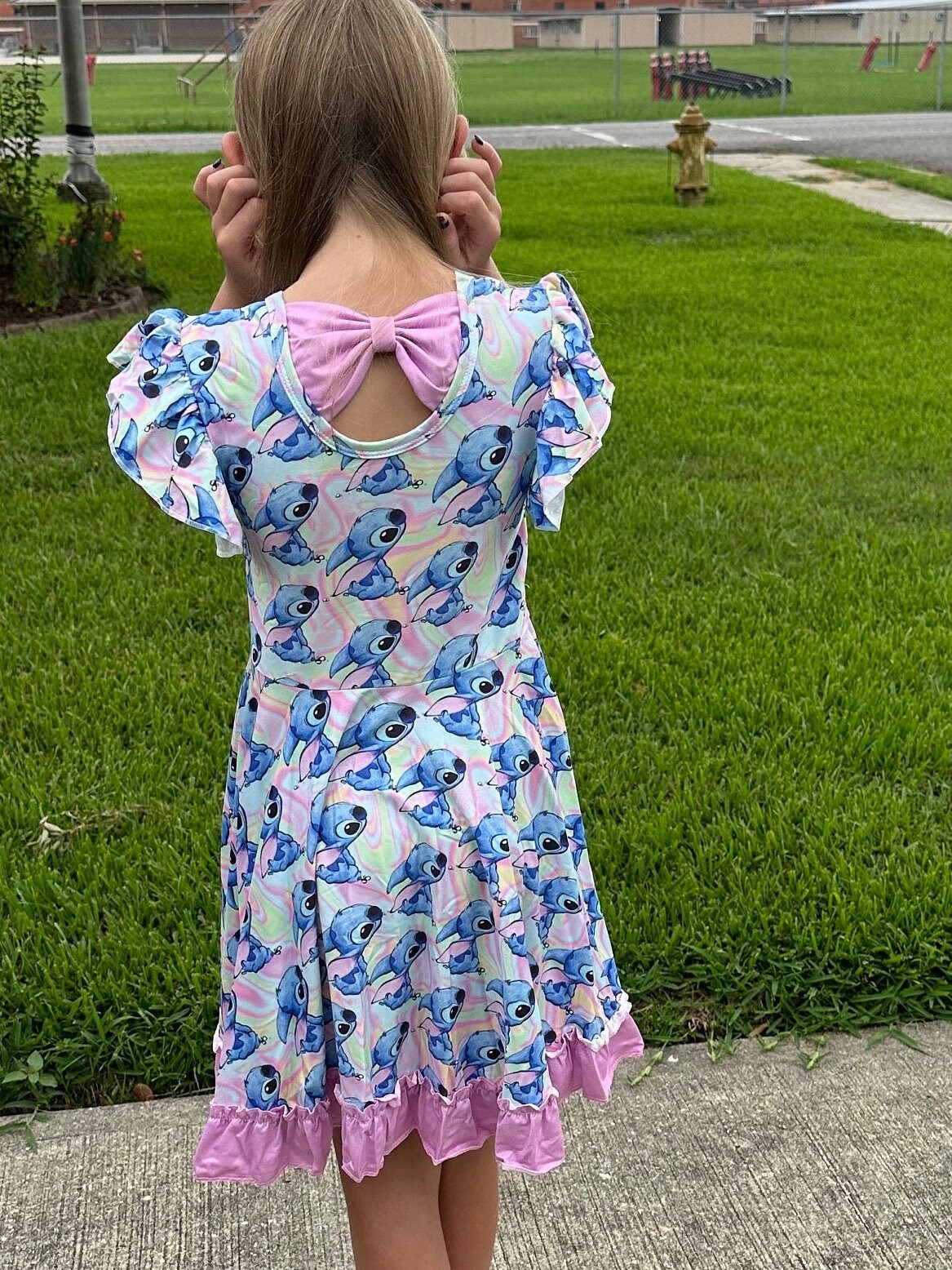 Pastel Blue Alien Bow Back Twirl Dress