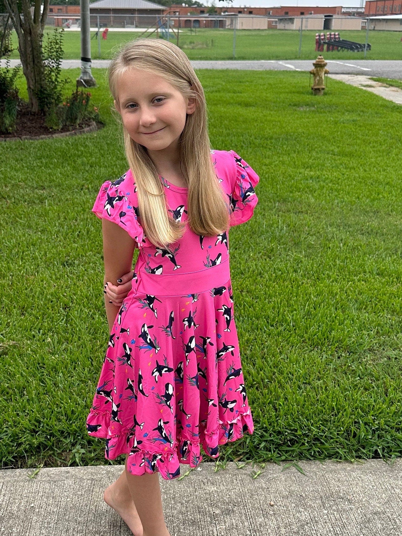 Pink Whales Bow Back Twirl Dress