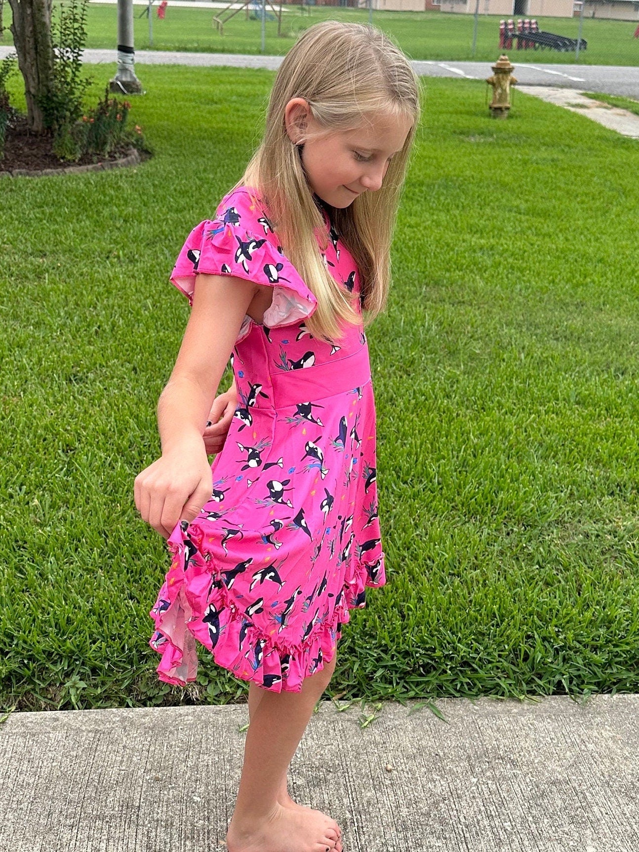 Pink Whales Bow Back Twirl Dress