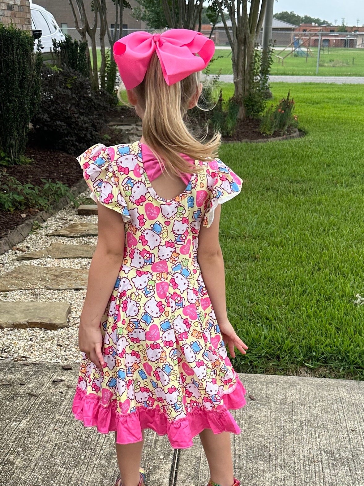Kawaii Cat and Bear Bow Back Twirl Dress