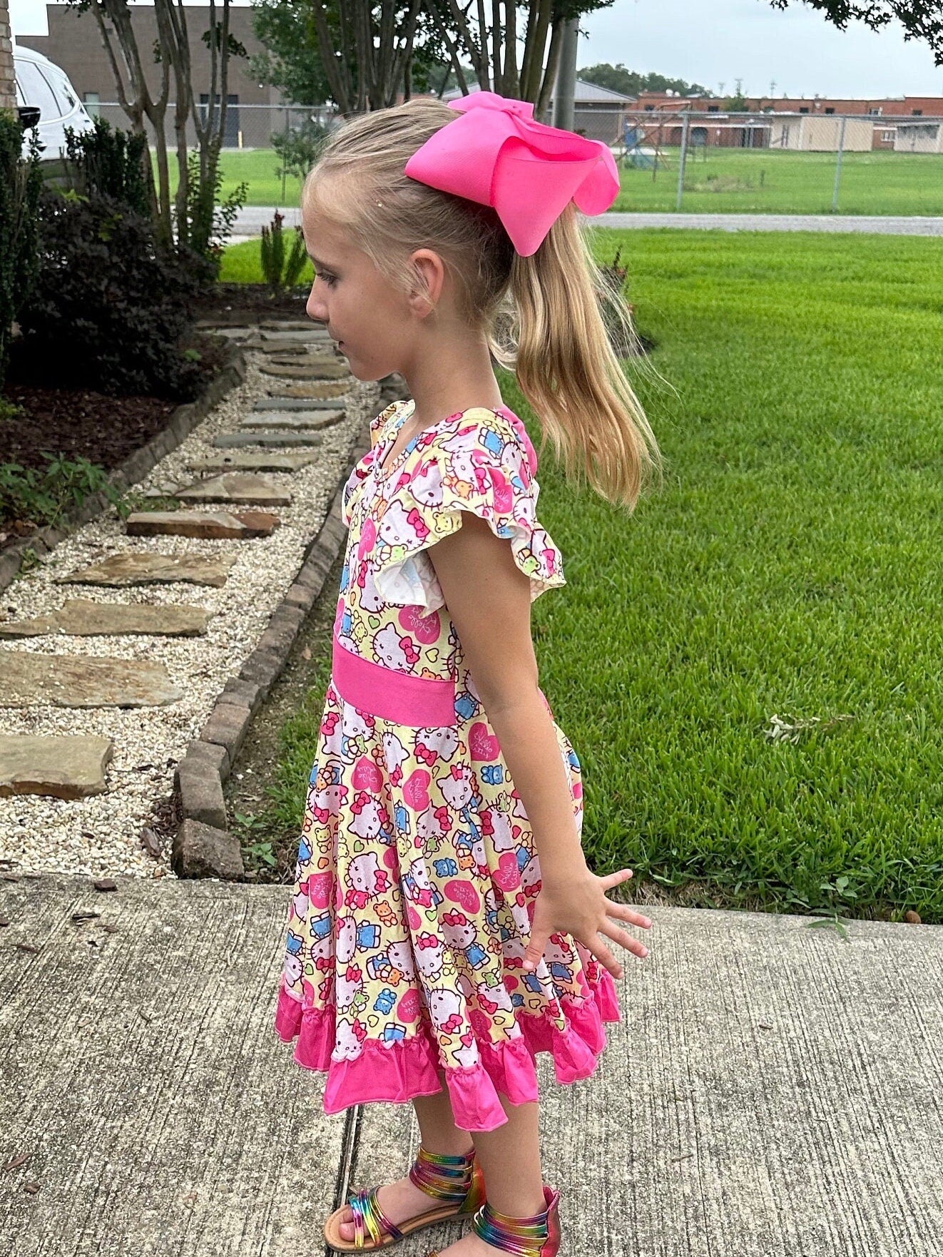 Kawaii Cat and Bear Bow Back Twirl Dress