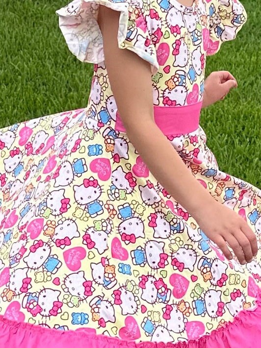 Kawaii Cat and Bear Bow Back Twirl Dress