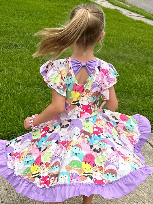 Purple Squishmallow Bow Back Twirl Dress