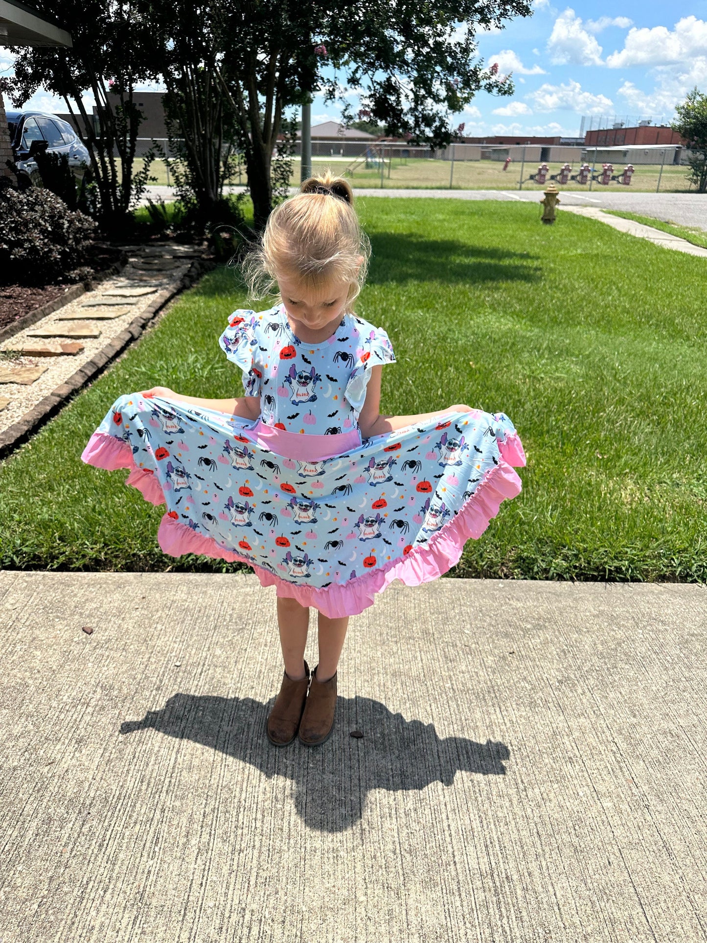 Blue Alien Halloween Bow Back Dress