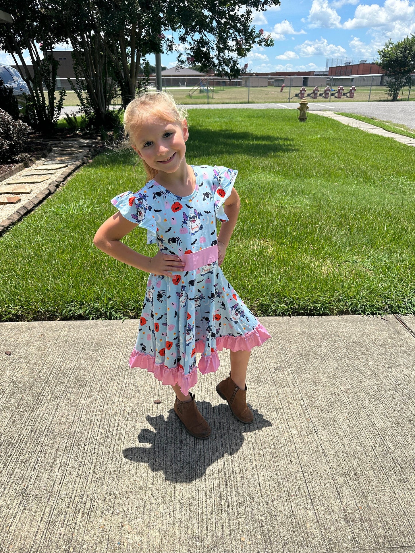 Blue Alien Halloween Bow Back Dress