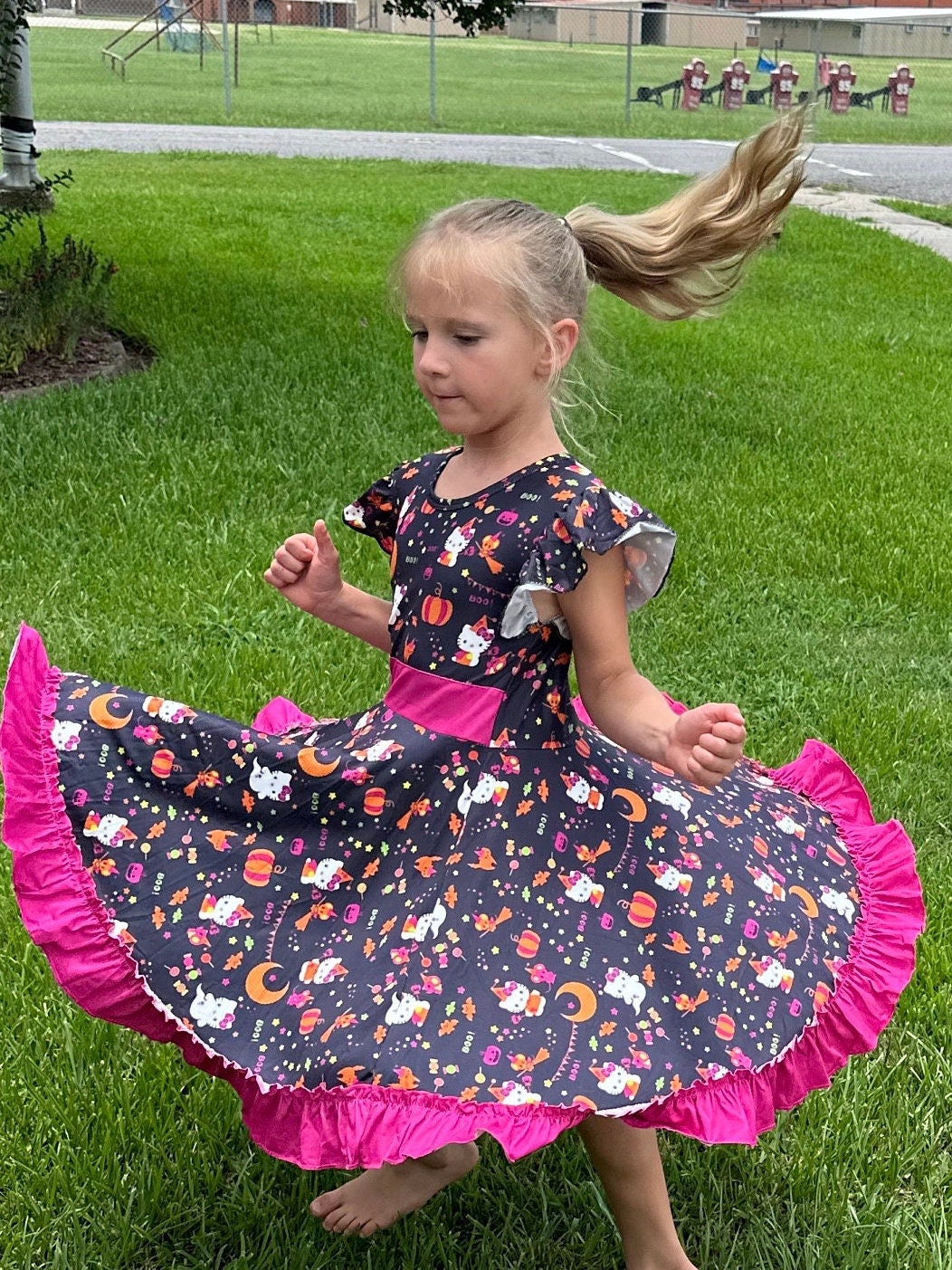 Halloween Kawaii Cat Bow Back Twirl Dress