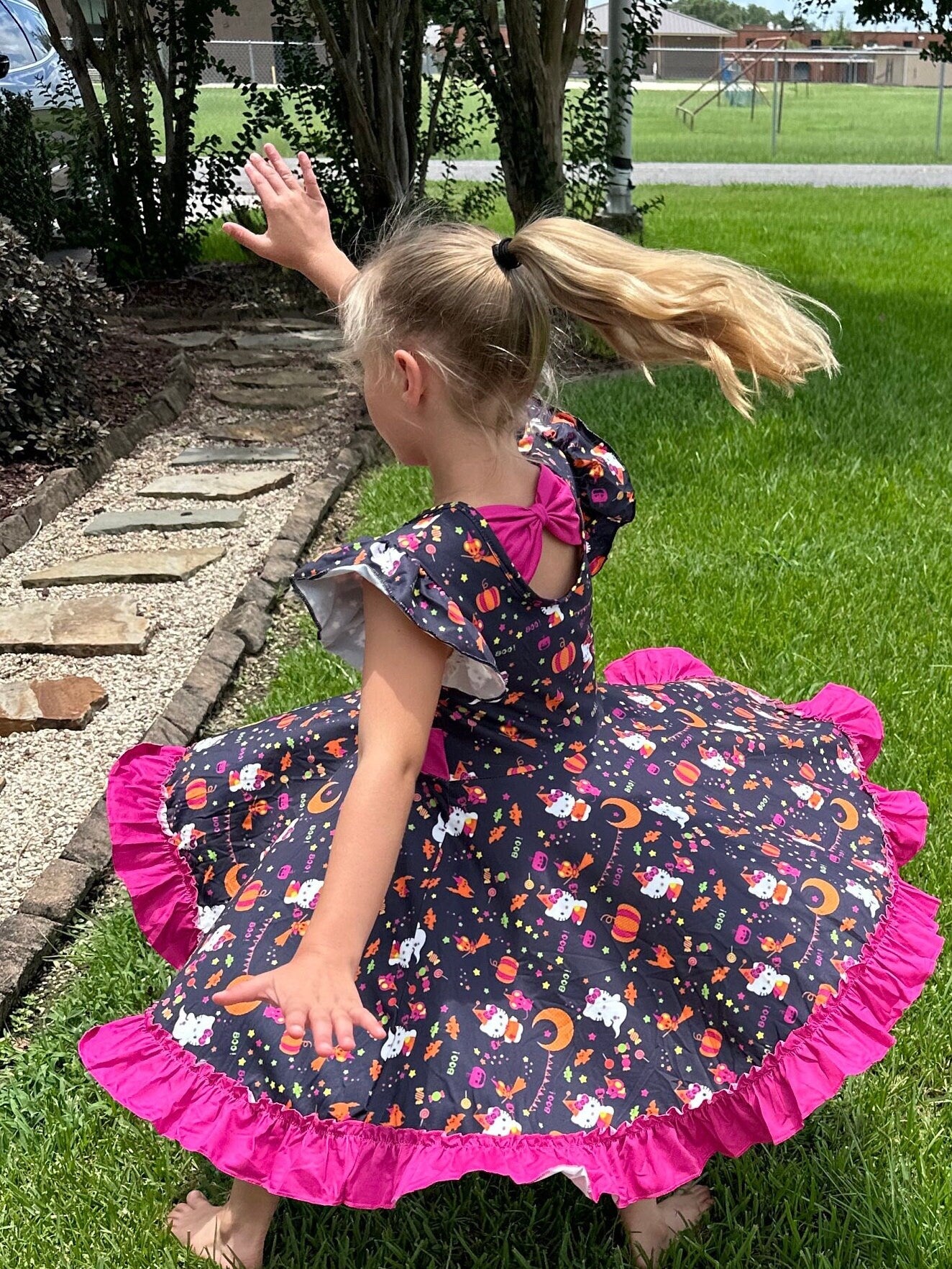 Halloween Kawaii Cat Bow Back Twirl Dress