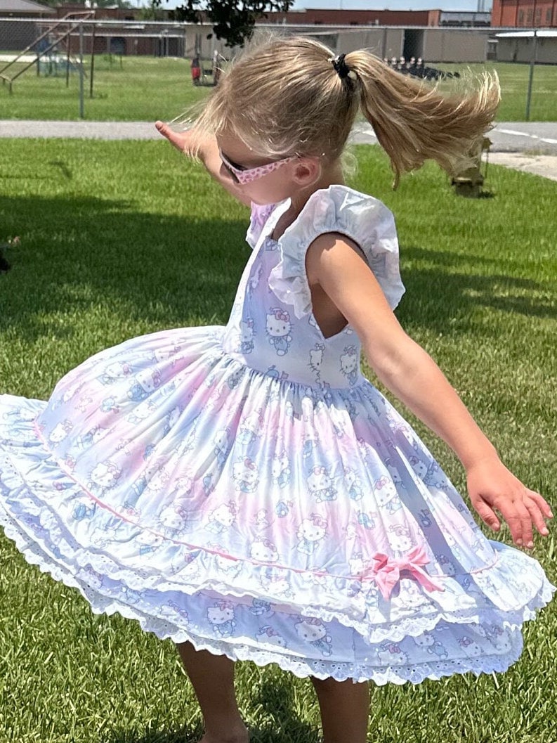 Pastel Kawii Cat Lace and Ruffle Dress