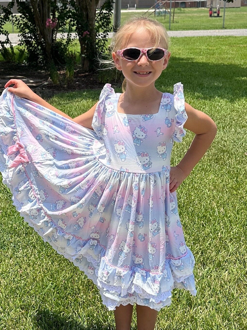 Pastel Kawii Cat Lace and Ruffle Dress