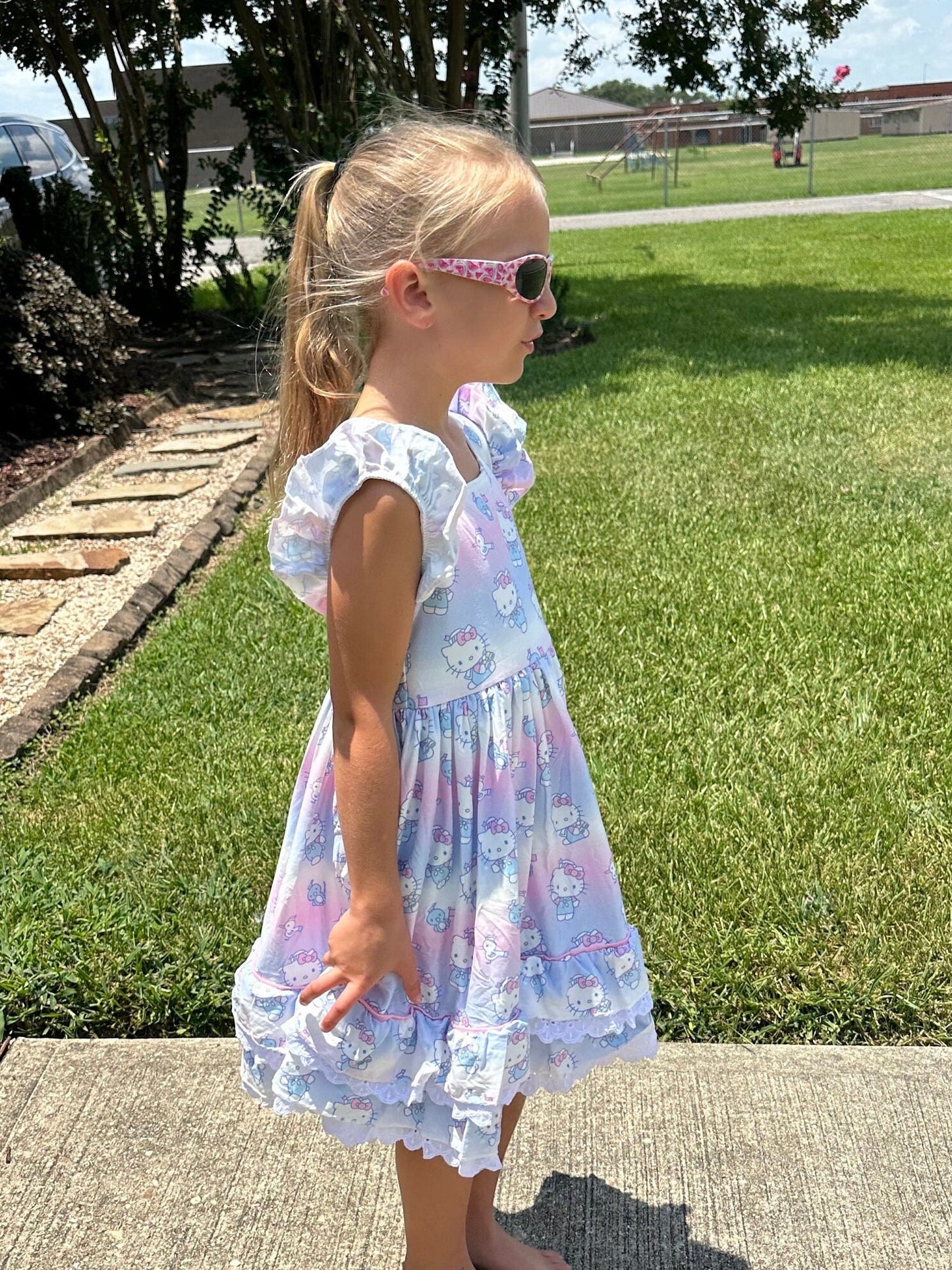 Pastel Kawii Cat Lace and Ruffle Dress