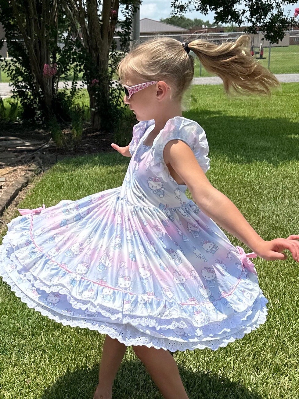 Pastel Kawii Cat Lace and Ruffle Dress