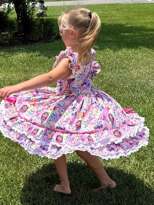 Pink Dollhouse Ruffle and Lace Twirl Dress