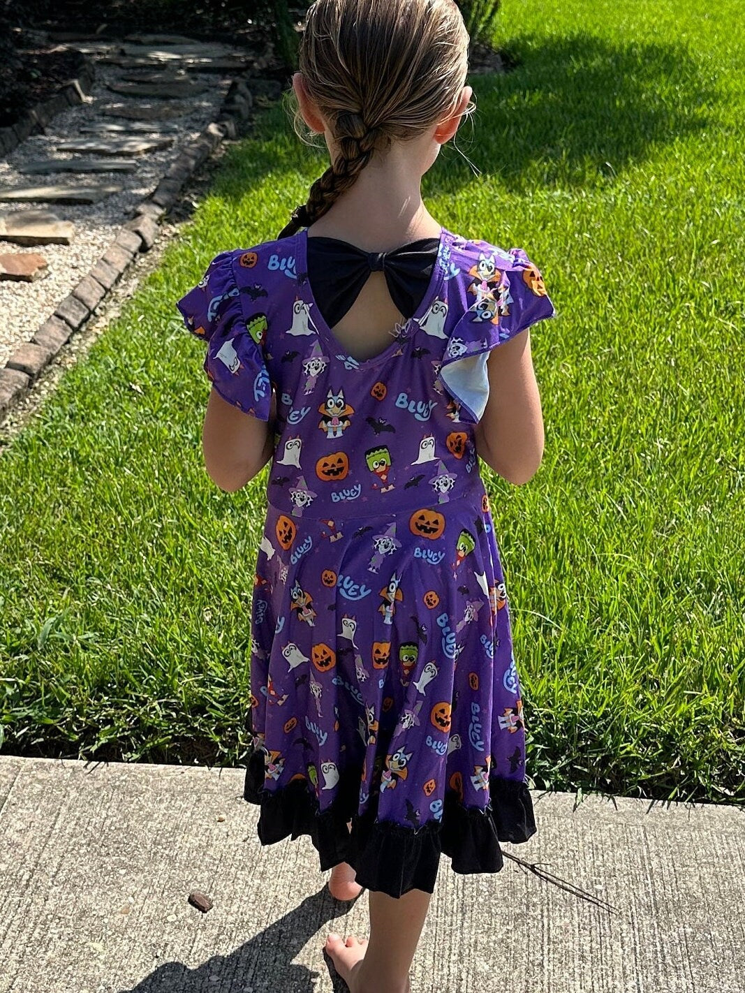 Blue dog Halloween Bow Back Twirl Dress