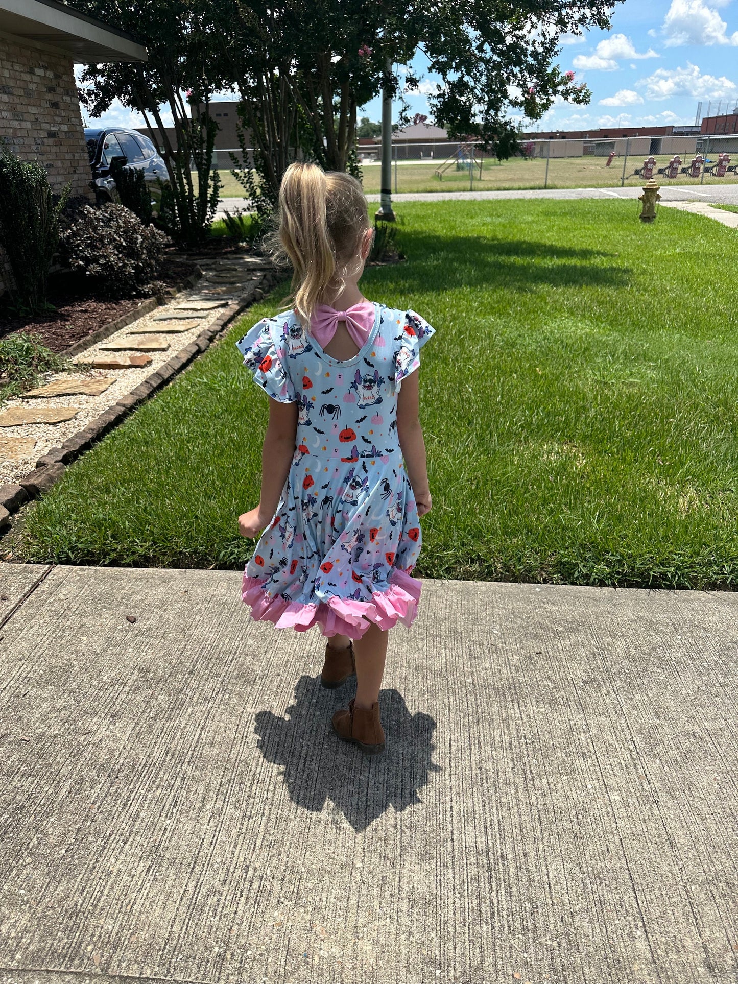 Blue Alien Halloween Bow Back Dress
