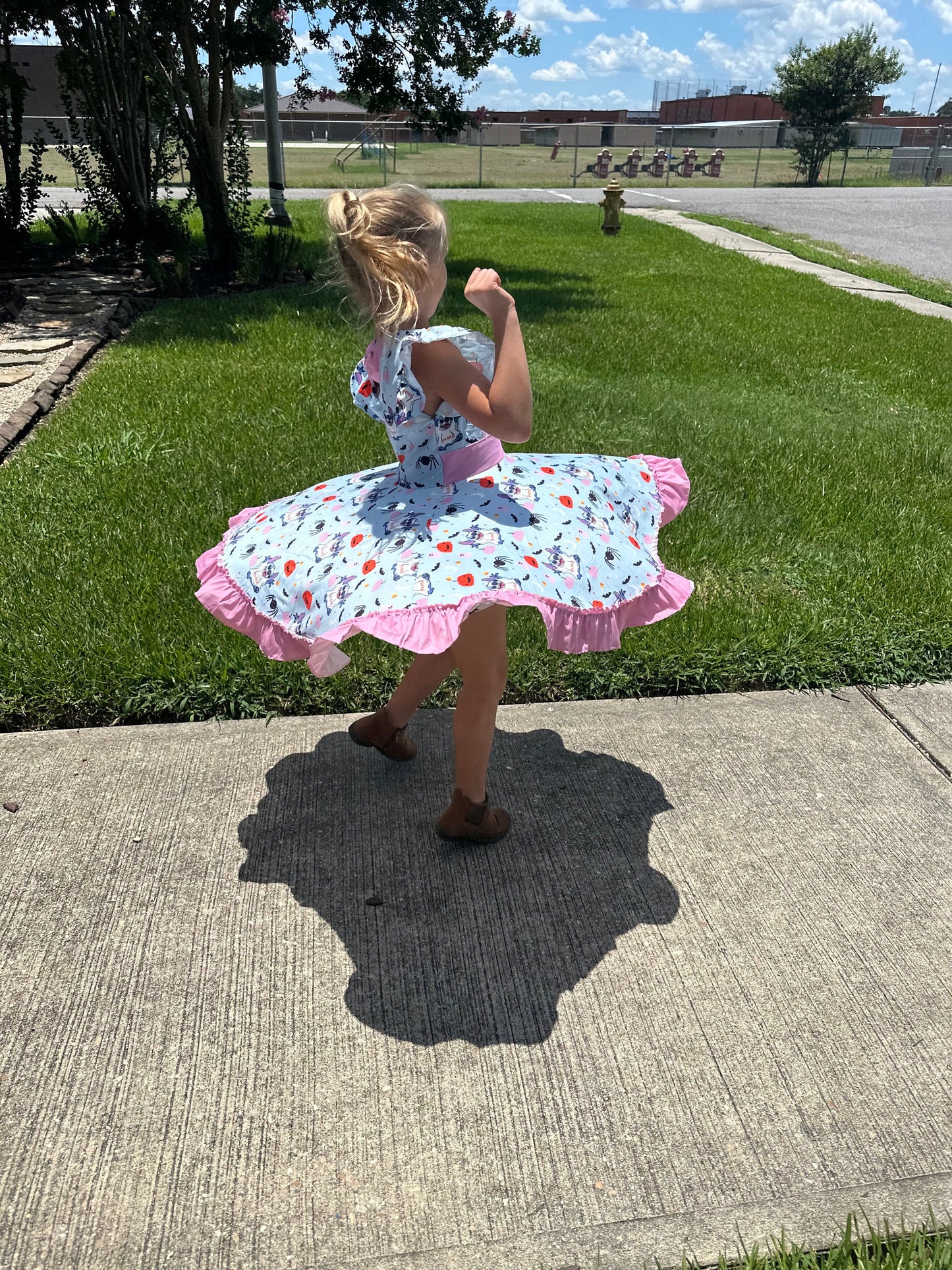 Blue Alien Halloween Bow Back Dress