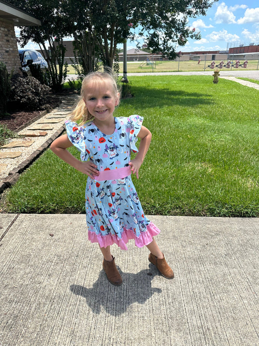 Blue Alien Halloween Bow Back Dress