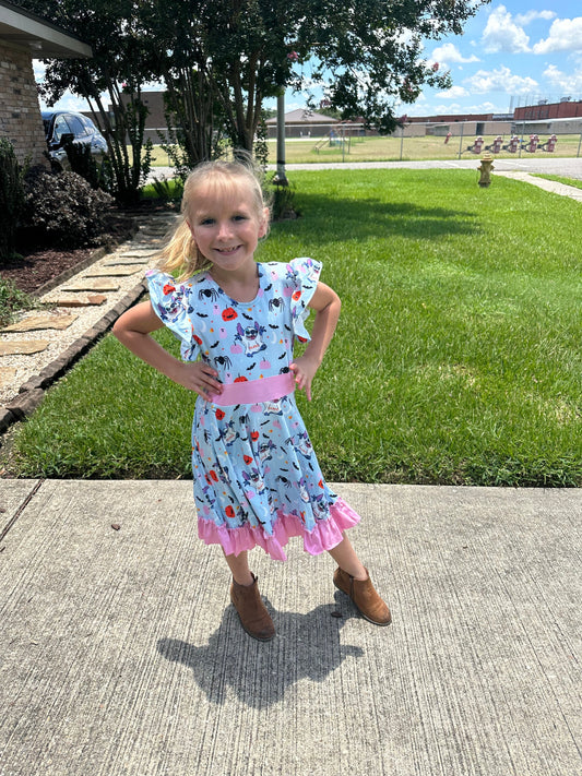 Blue Alien Halloween Bow Back Dress