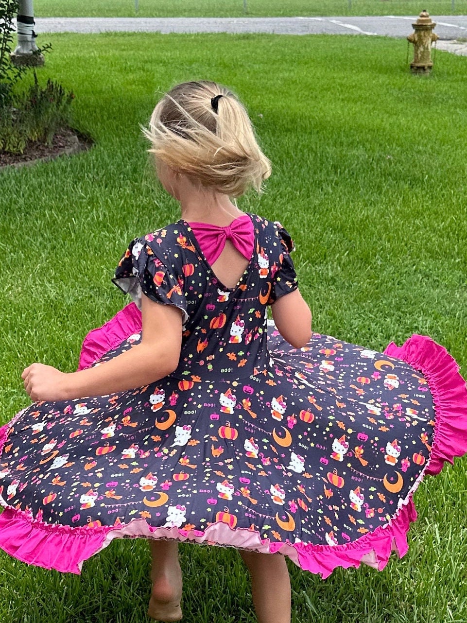 Halloween Kawaii Cat Bow Back Twirl Dress