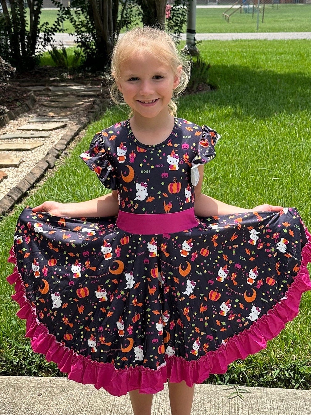 Halloween Kawaii Cat Bow Back Twirl Dress