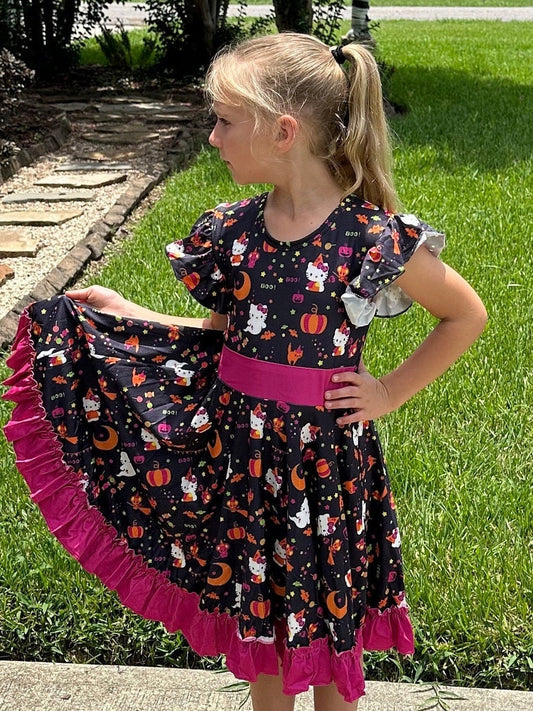 Halloween Kawaii Cat Bow Back Twirl Dress