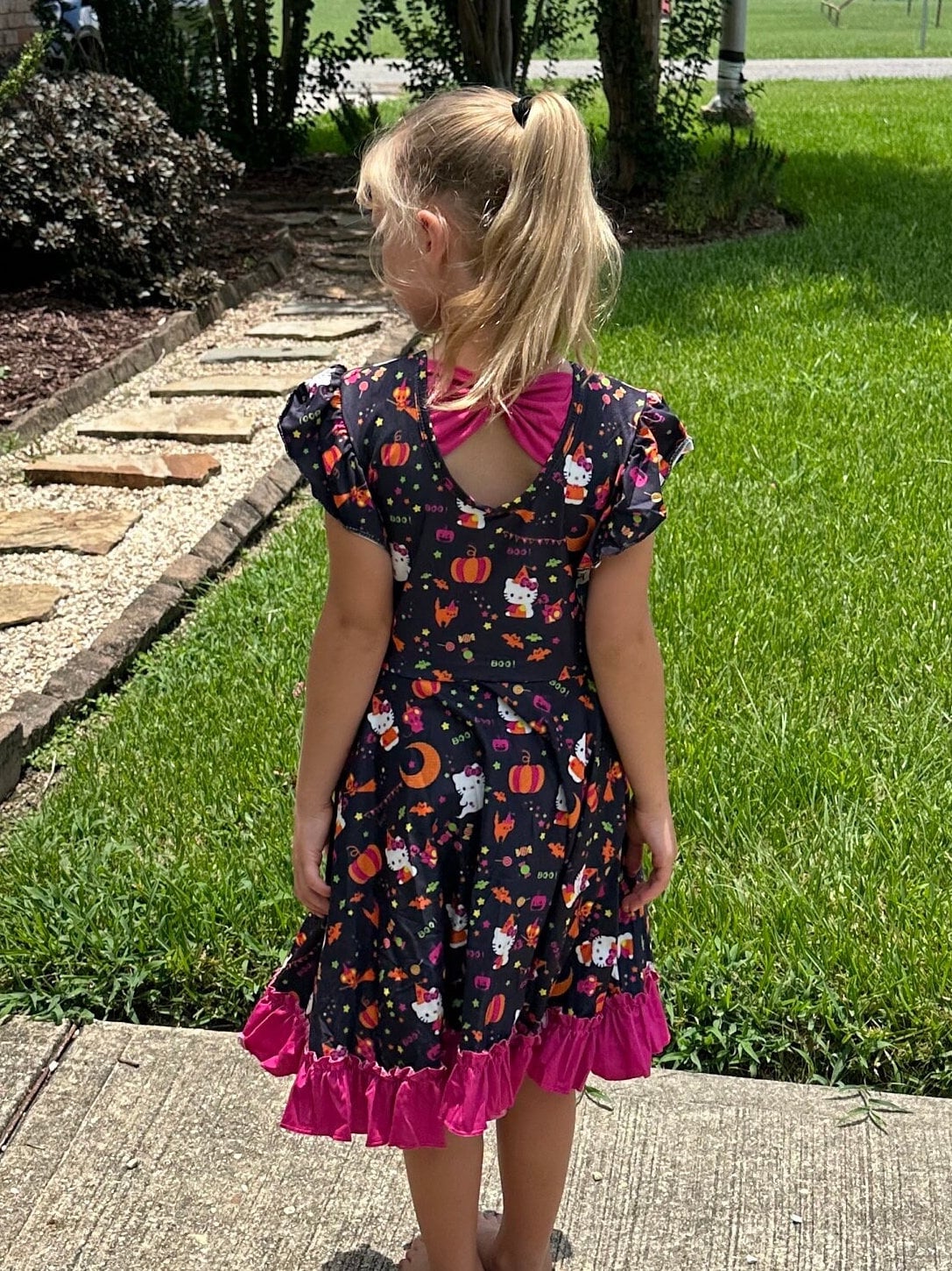 Halloween Kawaii Cat Bow Back Twirl Dress