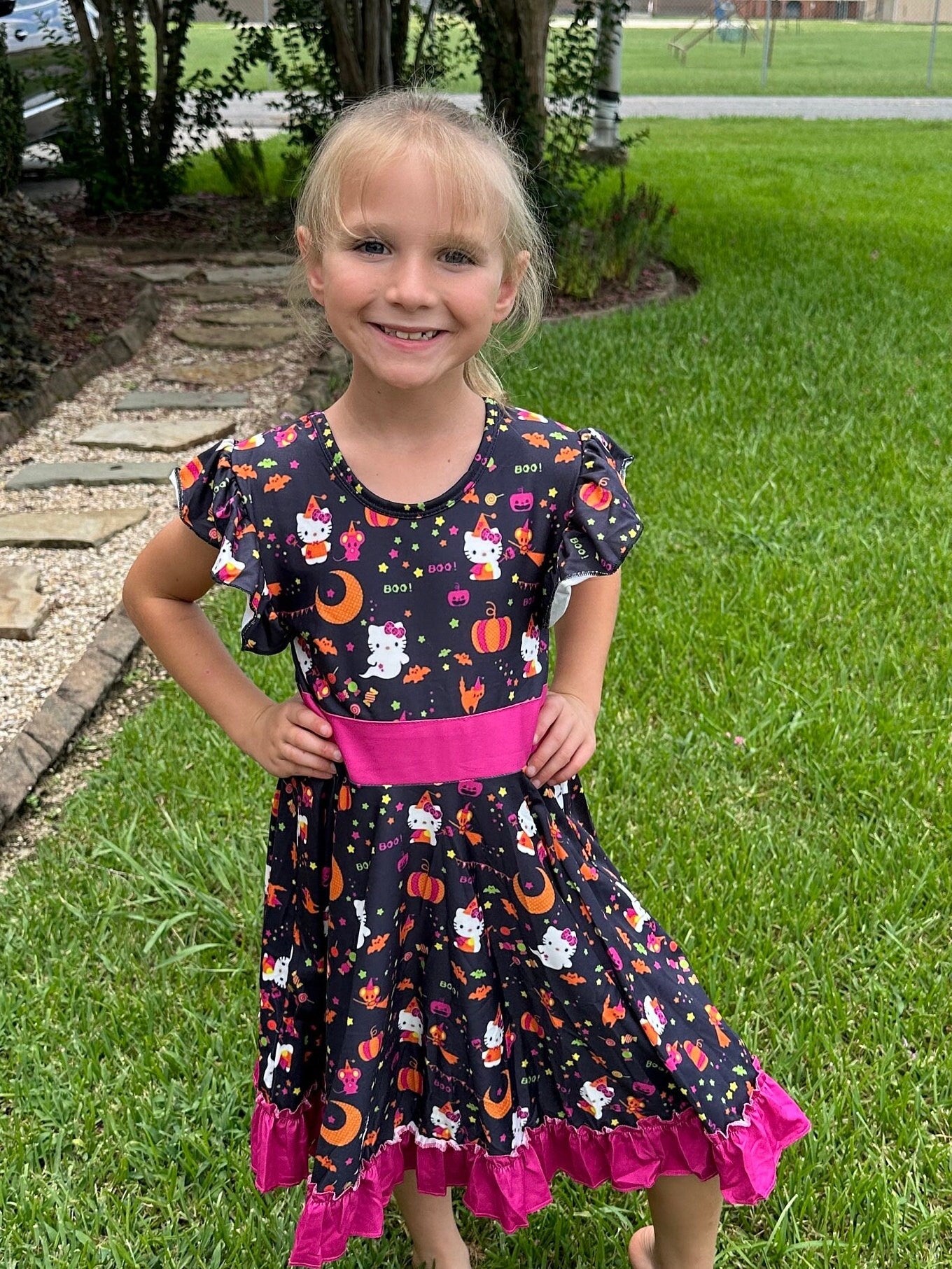 Halloween Kawaii Cat Bow Back Twirl Dress