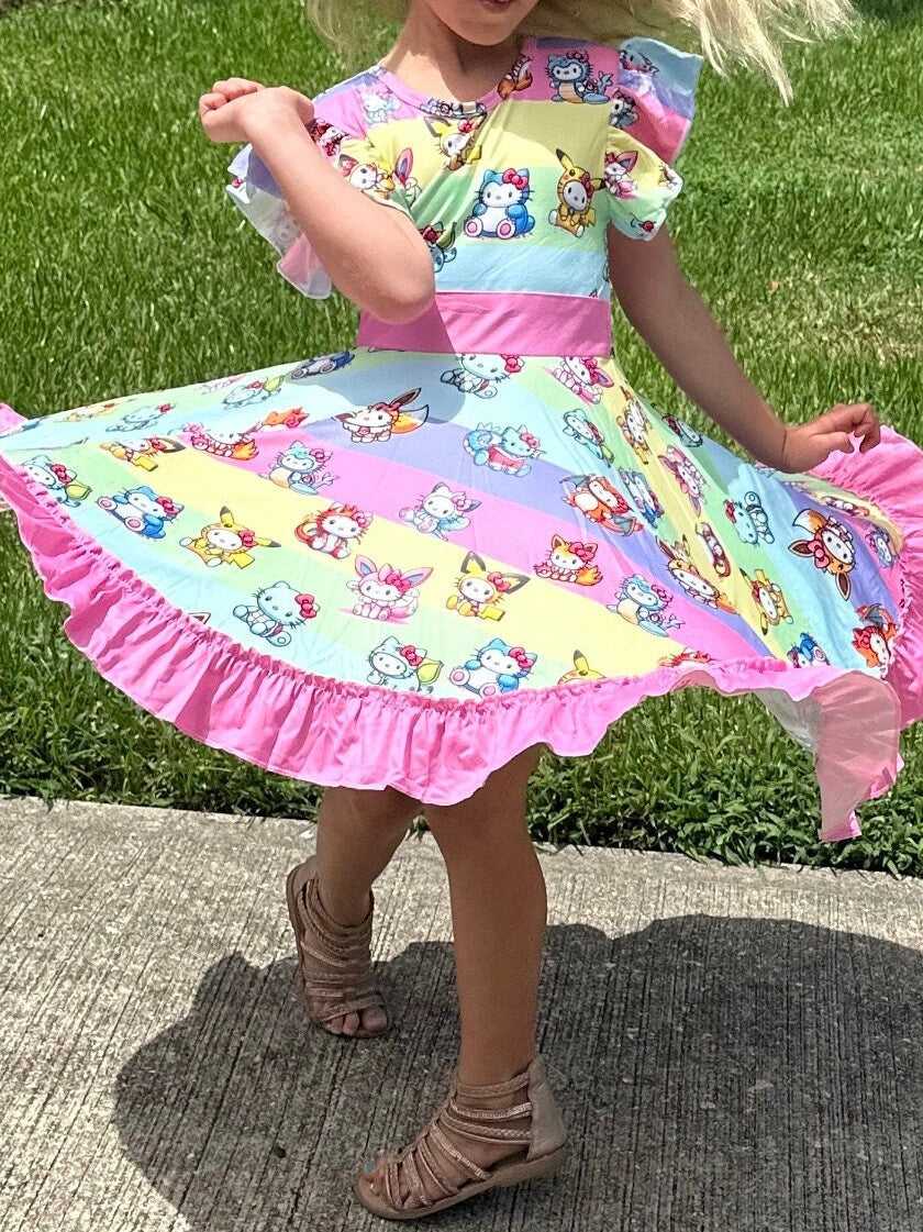 Kawaii Cat Pocket Characters Twirl Dress