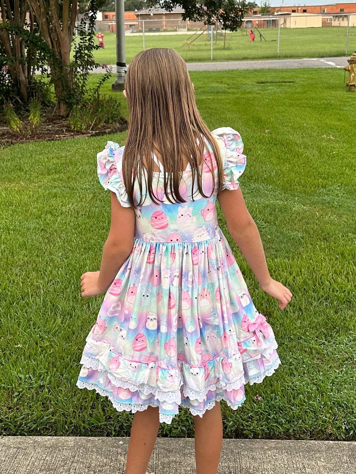 Pastel Squishmallow Lace and Ruffle Twirl Dress